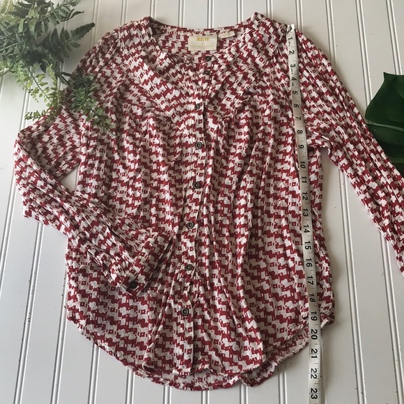 Anthropologie top red white button up printed Maeve - Picture 4 of 8